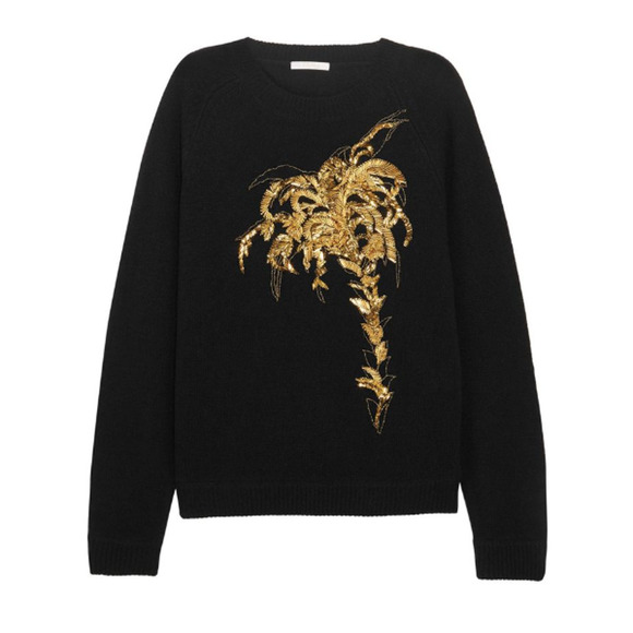 Chloe Wool Cashmere Sweater Gold Palm Tree Metallic Embroidery Small 2016 - Picture 1 of 12